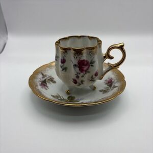 Vintage Napco Japan Footed Cup & Saucer – Hand Painted Floral w/ Gold Trim SD153